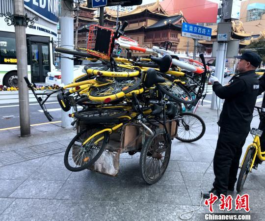 上海市中心一街道将违停车辆“请进白线” 共享单车居多