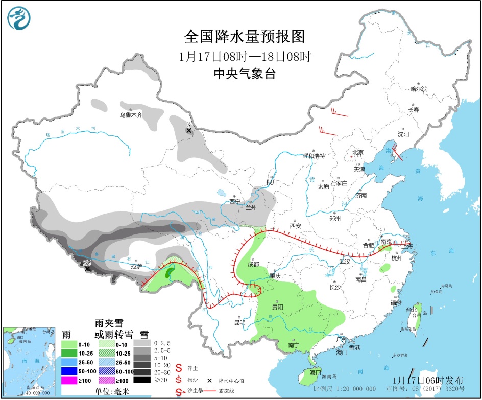 青藏高原等地有较强降雪 华北黄淮等地有雾和霾