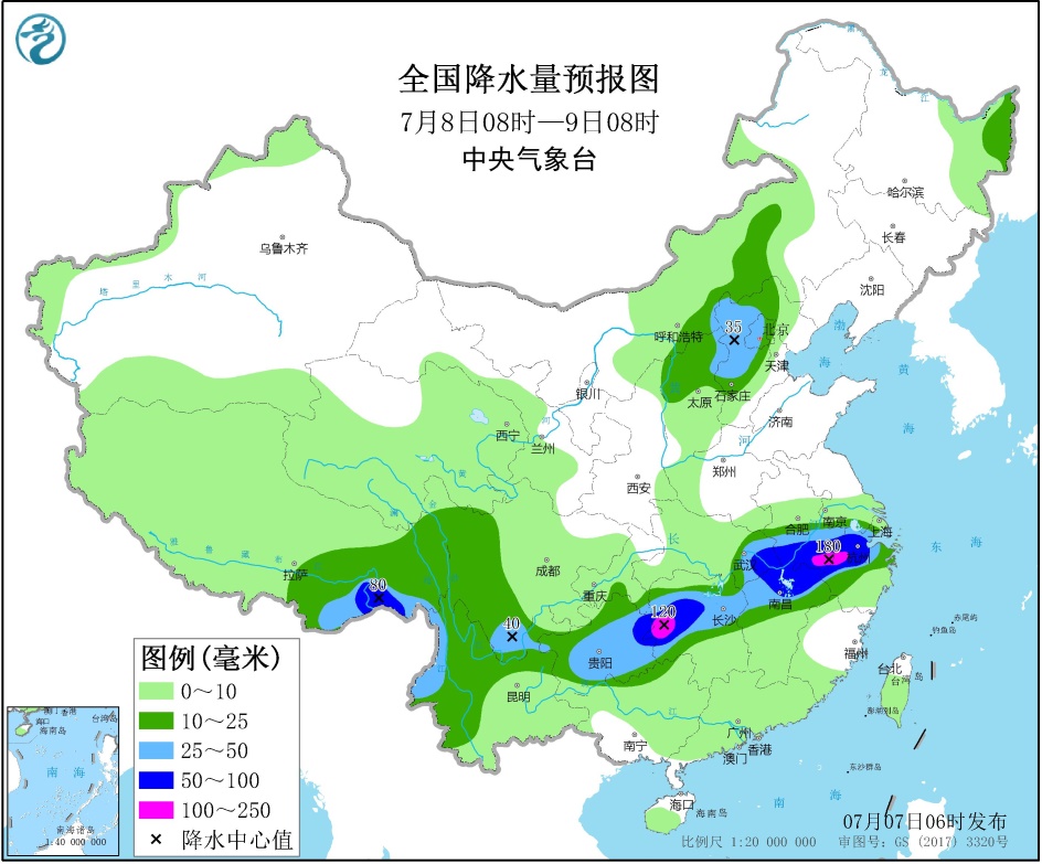 贵州重庆至长江中下游地区有强降雨 华北和东北地区等地多对流性天气