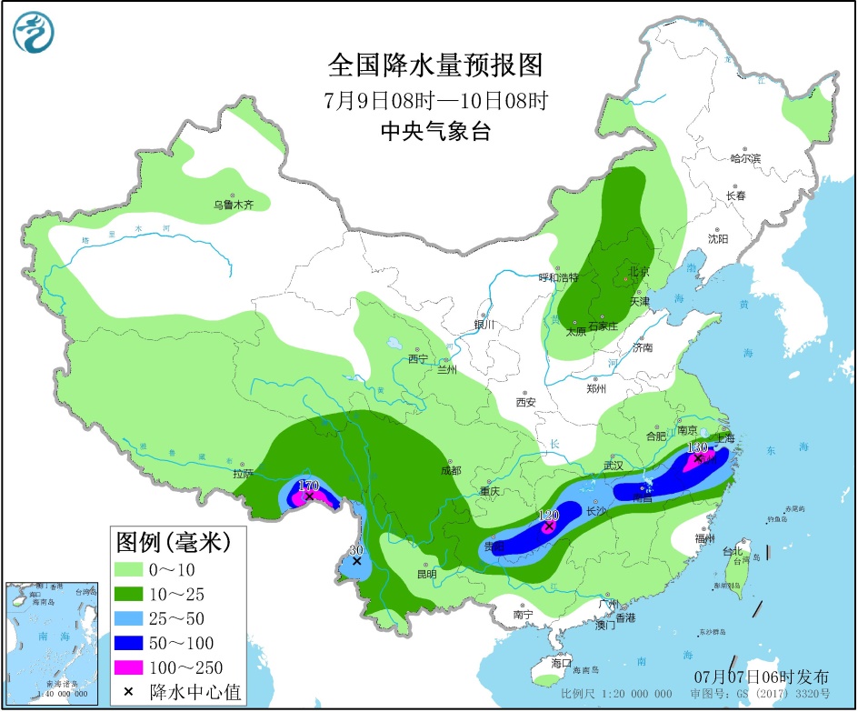 贵州重庆至长江中下游地区有强降雨 华北和东北地区等地多对流性天气