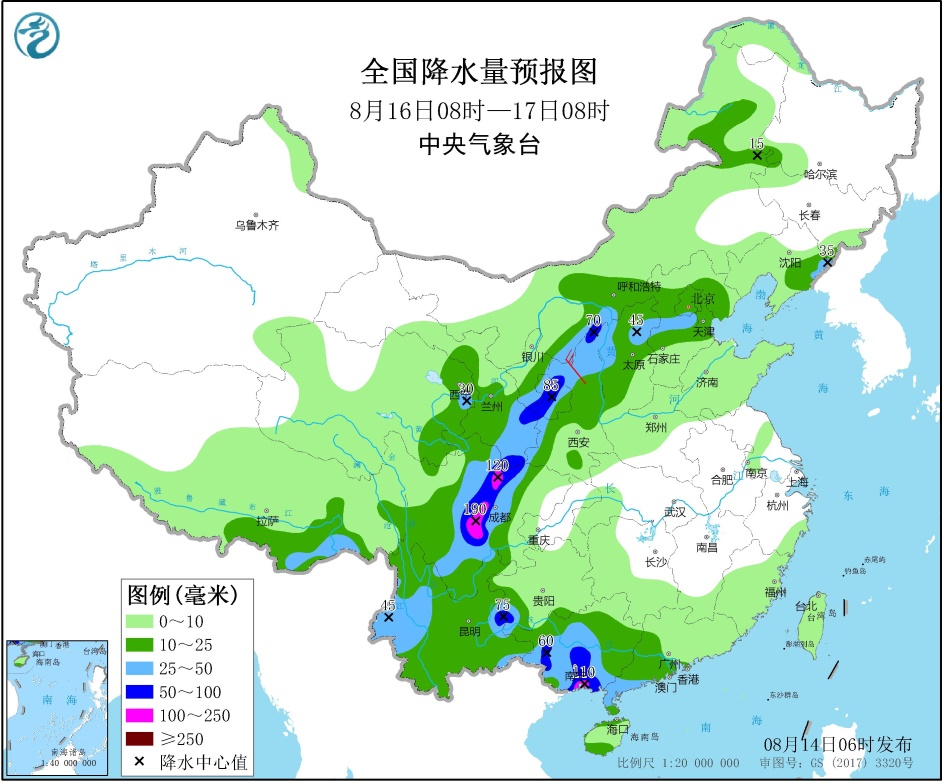 四川盆地西部仍有较强降水 西北地区东部华北南部等地有大到暴雨