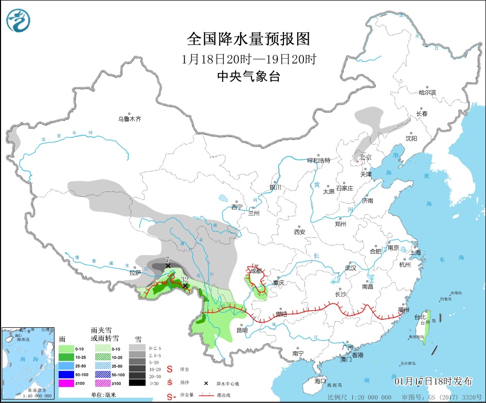 青藏高原东部等地有雨雪 我国其余地区降水稀少