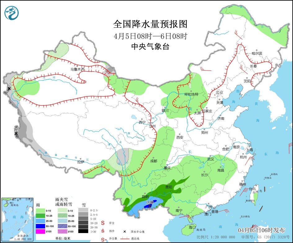 江南西部云南南部等地将有较强降水 新疆西南部西藏西部等地有较强降雪