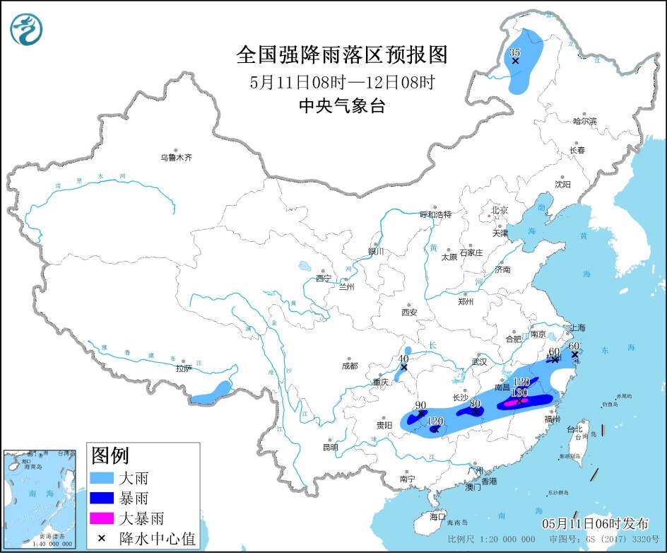 江南贵州广西等地有较强降雨 江汉江南贵州等地有强对流天气
