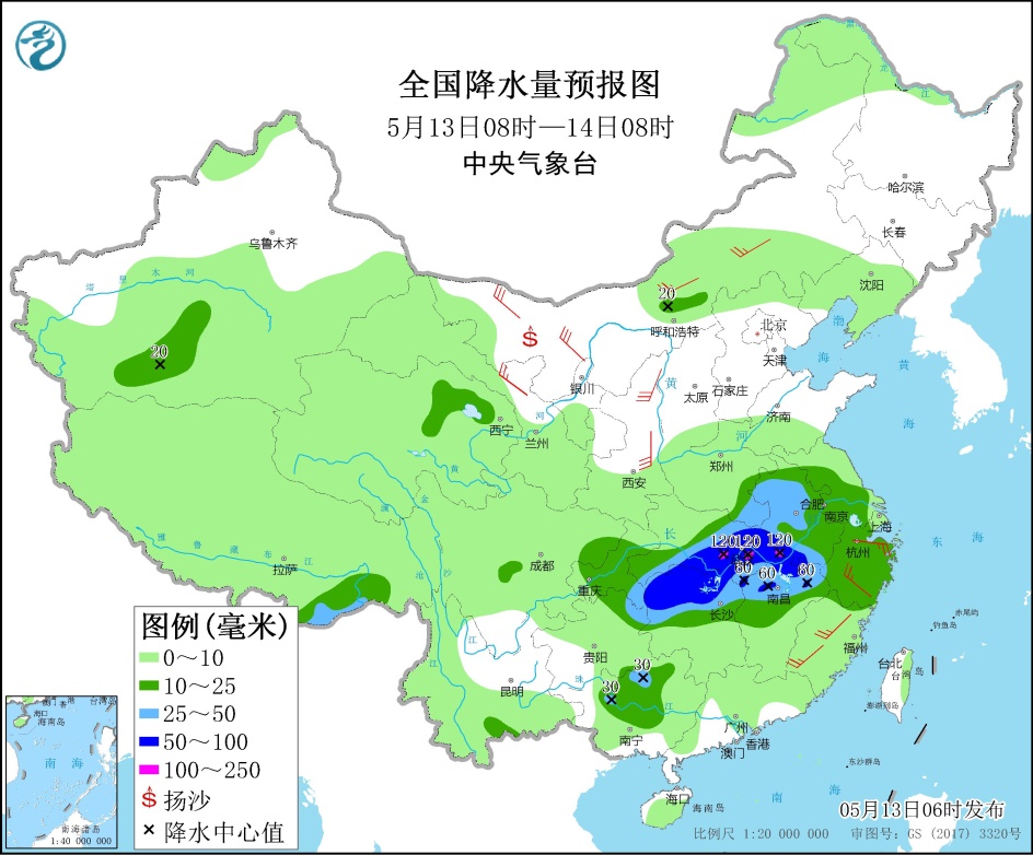 长江中下游至黄淮有明显降雨过程 渤海和我国东部沿海有大雾
