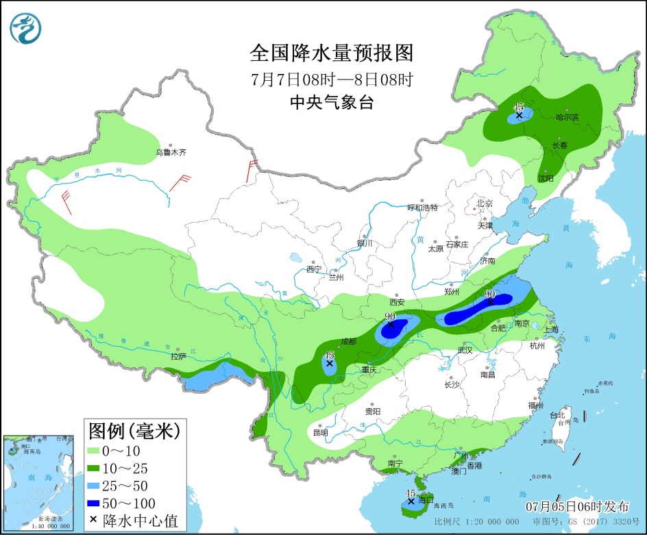 西南地区东部江汉沿淮等地有较强降水 华北和东北地区等地多雷阵雨天气