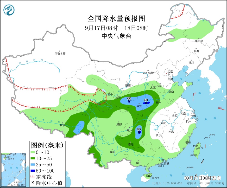 西北地区东部华北黄淮等地有较强降雨过程