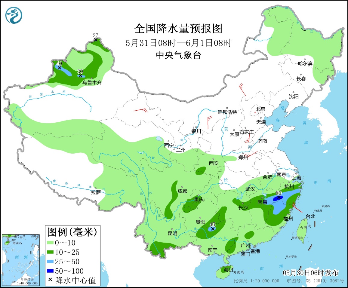 江南华南及贵州等地多降雨 新疆西部有强降水