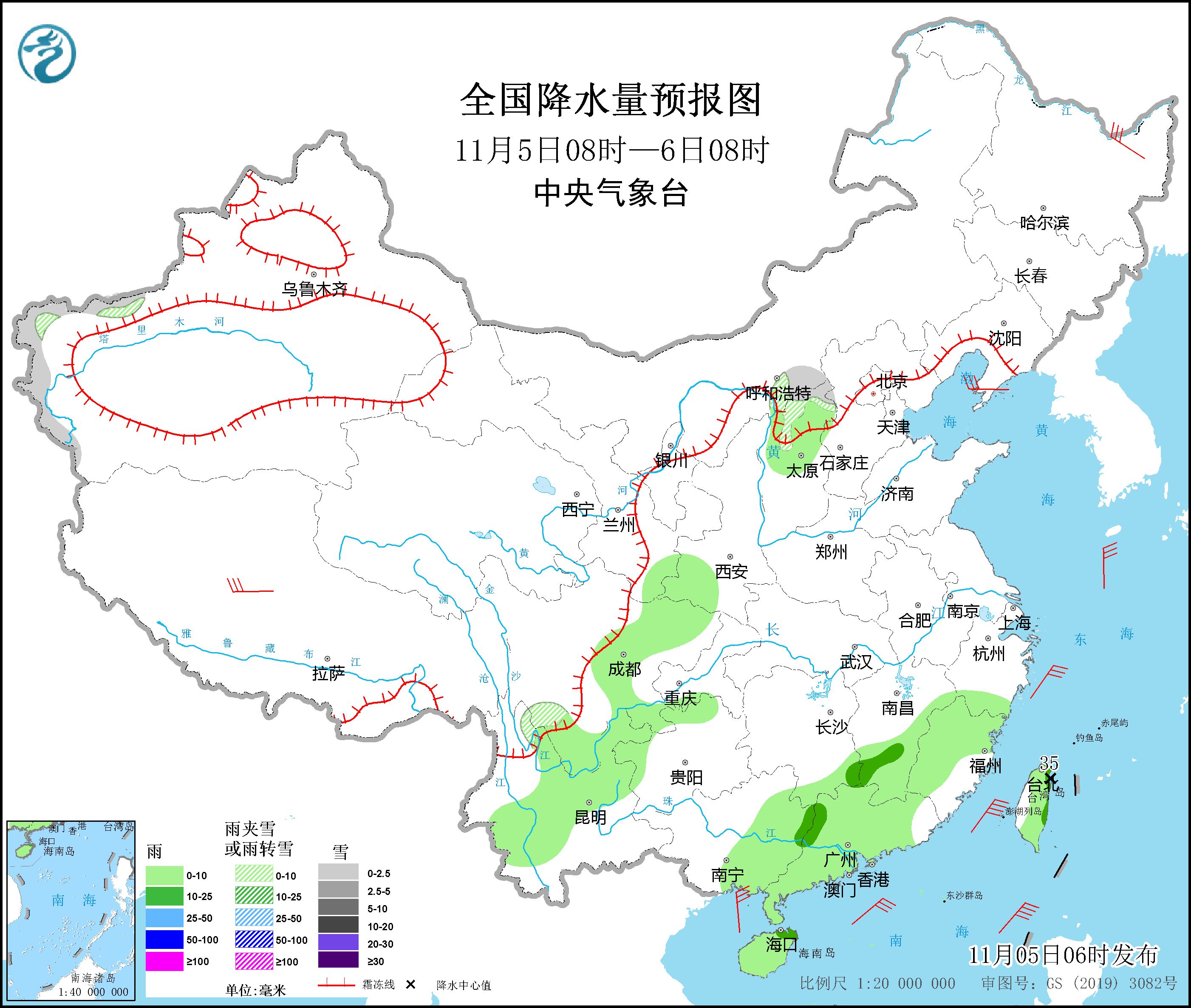 江南华南部分地区有小到中雨 华北东北部分地区有弱降水