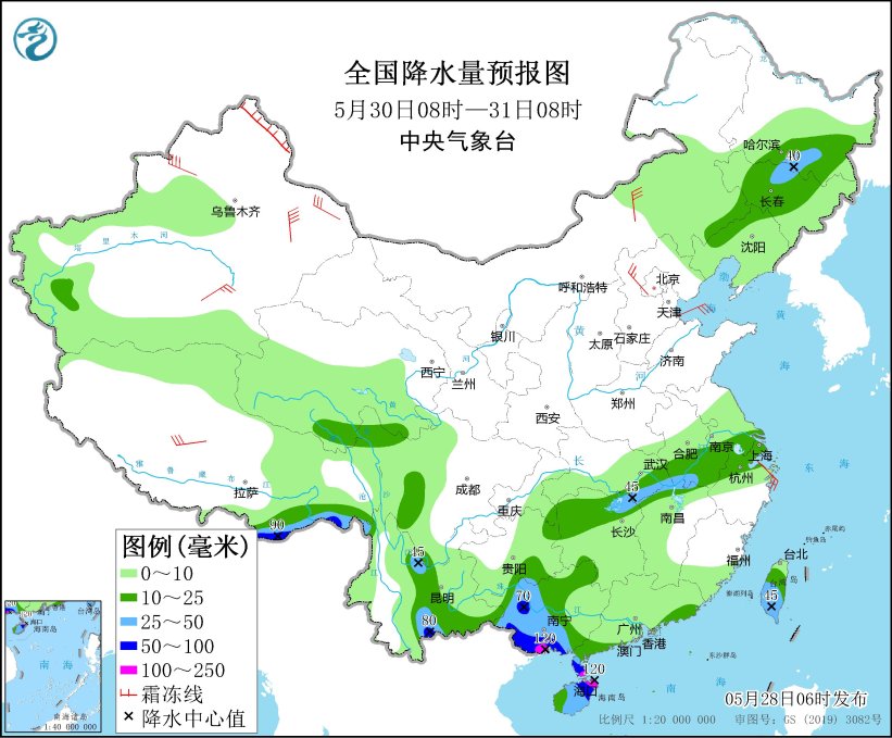 华南及西南地区东部有较强降水