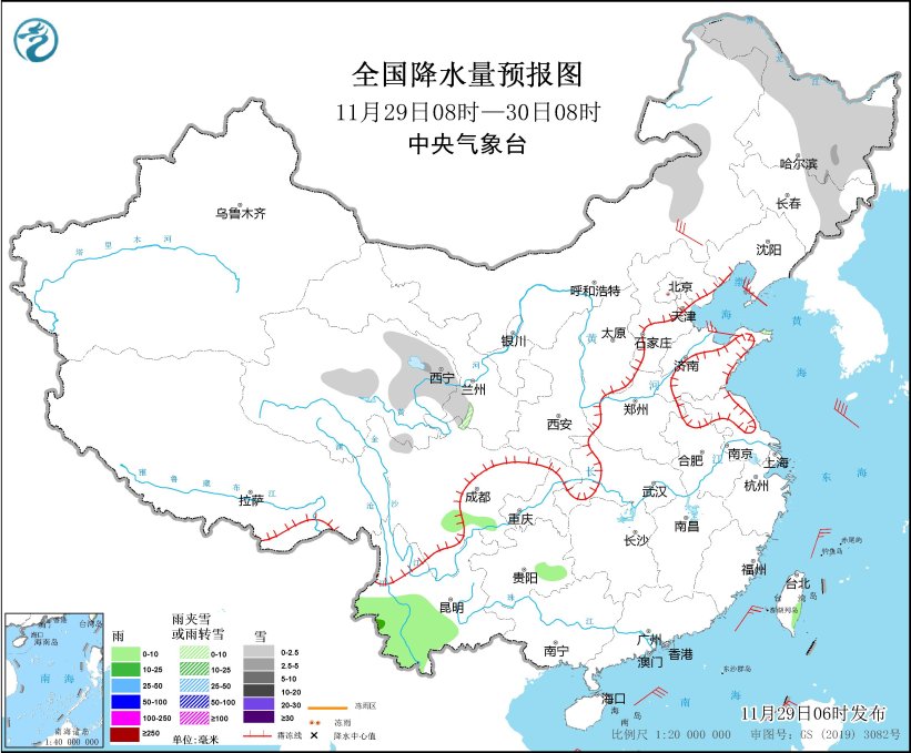 我国大部无明显降水气温回升 我国陆地和近海大风趋于减弱