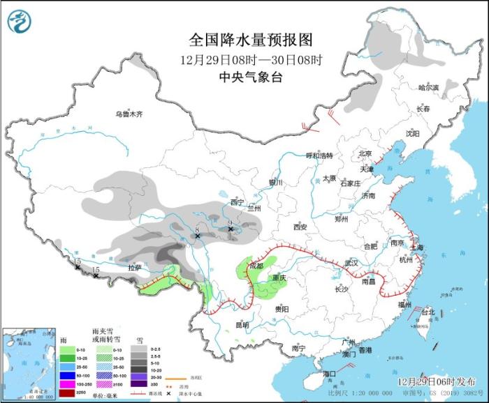 内蒙古及南部海区有大风 青藏高原有明显降雪