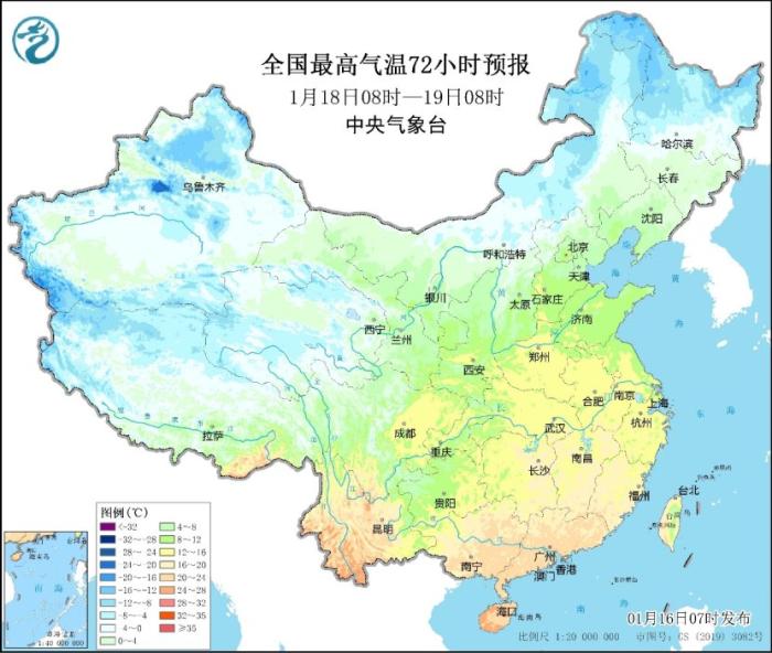 未来三天全国大部地区降水稀少气温稳步回升