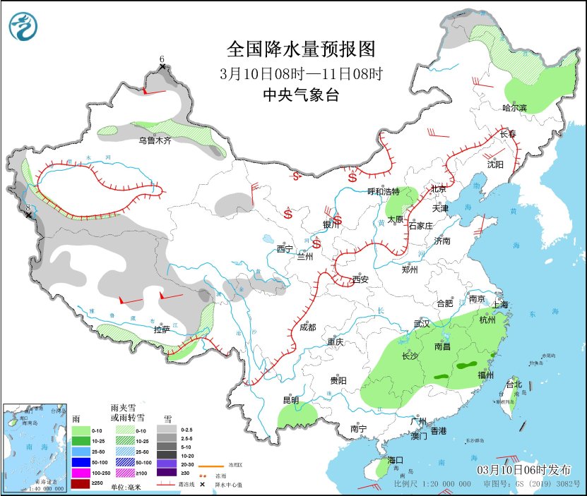 内蒙古等地有大风和沙尘天气 东北地区中北部等地有雨雪天气