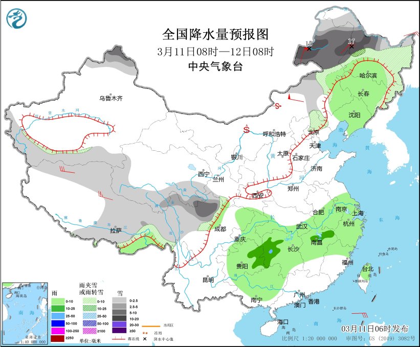 内蒙古等地有大风和沙尘天气 东北地区中北部等地有雨雪天气