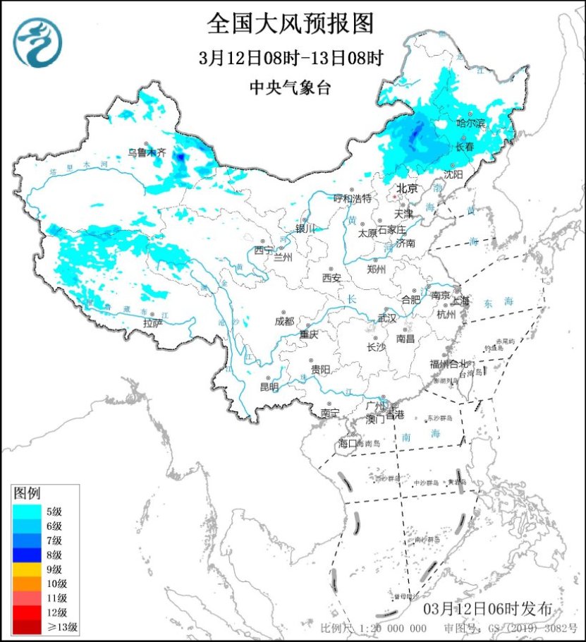 内蒙古东部有大风 我国北部和东部海域有大雾 南方地区持续阴雨天气