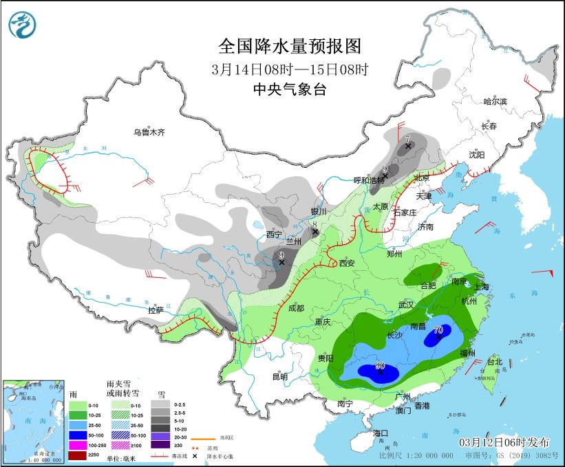 内蒙古东部有大风 我国北部和东部海域有大雾 南方地区持续阴雨天气