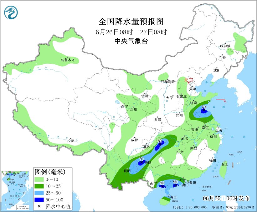 西南地区东部至黄淮等地将有强降水 京津冀鲁等地仍有高温天气