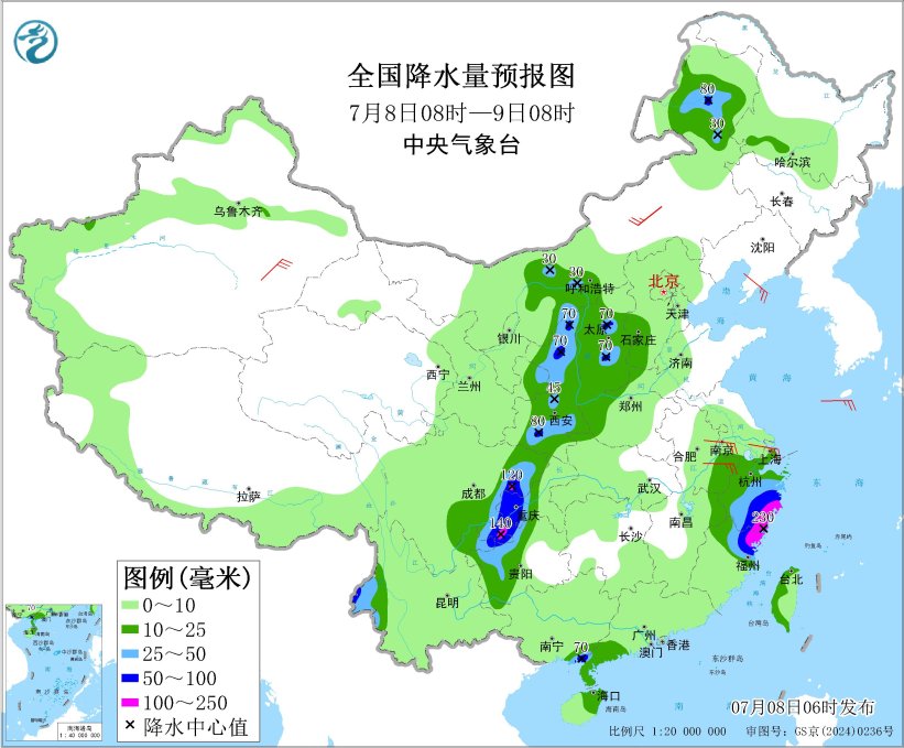 西北地区东部华北四川盆地等地多降雨 “丹娜丝”继续影响浙闽赣等地 黄淮江淮江汉江南等地有高温 黄海中北部等海域有大雾