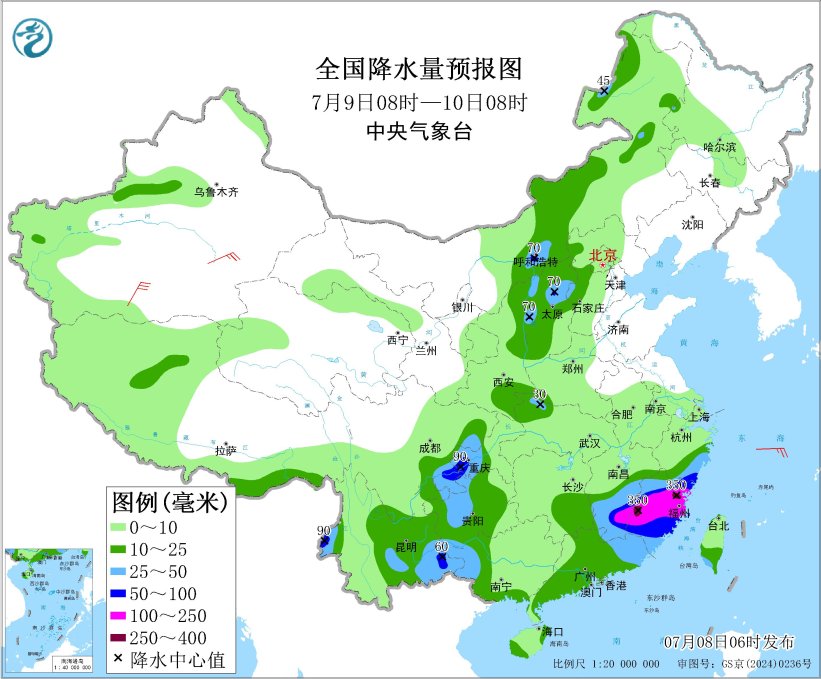 西北地区东部华北四川盆地等地多降雨 “丹娜丝”继续影响浙闽赣等地 黄淮江淮江汉江南等地有高温 黄海中北部等海域有大雾