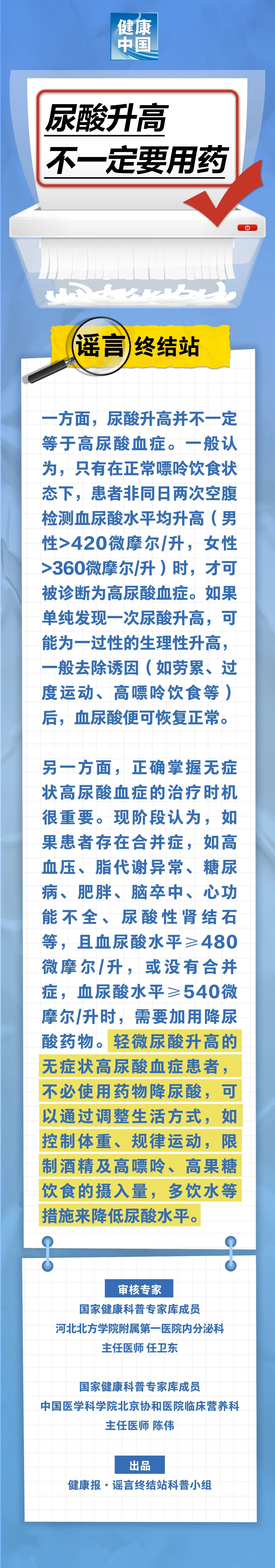 尿酸升高，不一定要用药……是真是假？｜谣言终结站