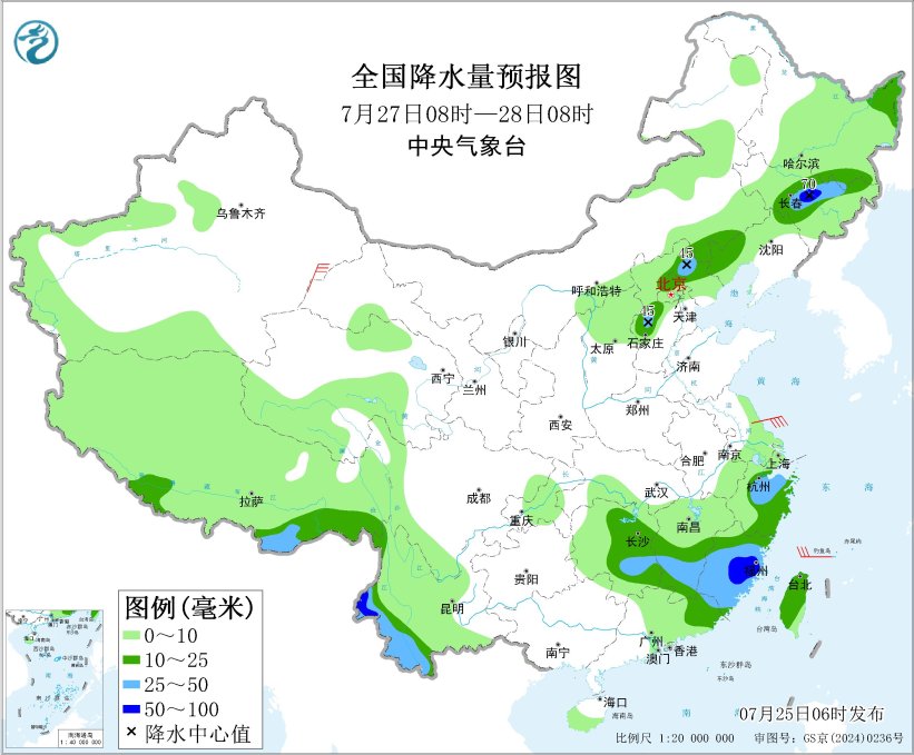 华北地区东北地区等地有强降雨 华东地区有分散性强降雨