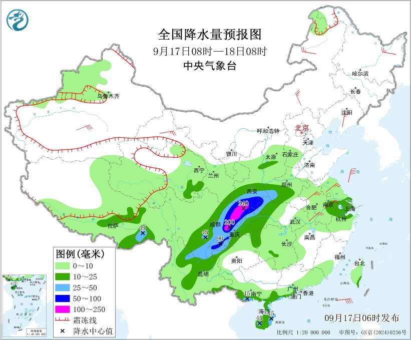 华西地区有强降水 渤海黄海南海东北部有大风