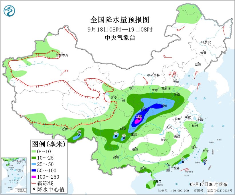 华西地区有强降水 渤海黄海南海东北部有大风