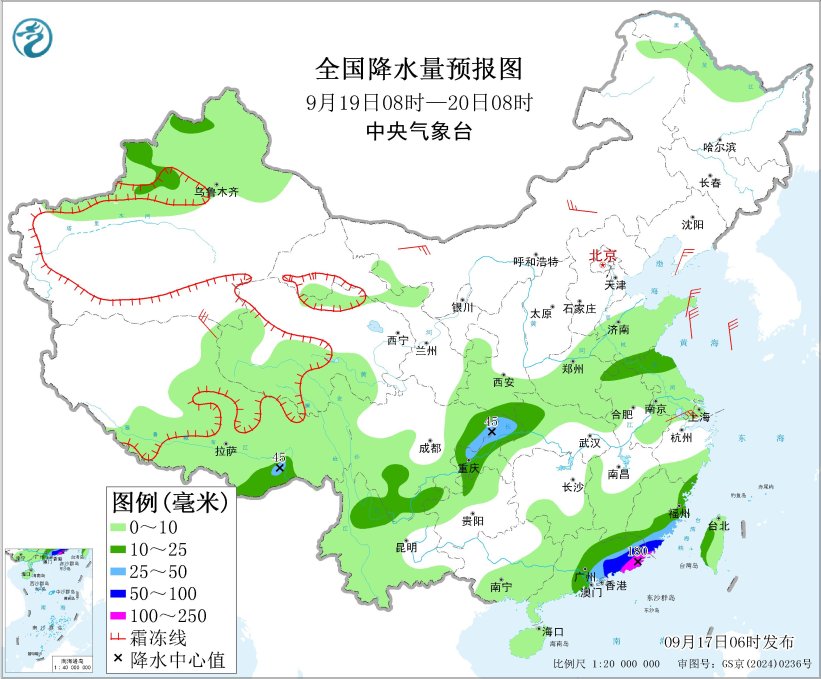 华西地区有强降水 渤海黄海南海东北部有大风