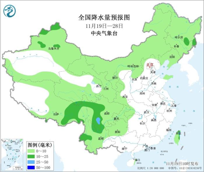 中东部大部降水稀少 冷空气活动较频繁