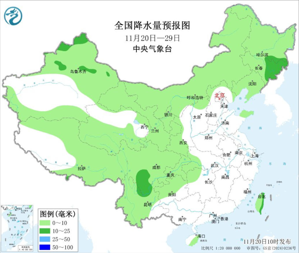 中东部大部降水稀少 冷空气活动较频繁