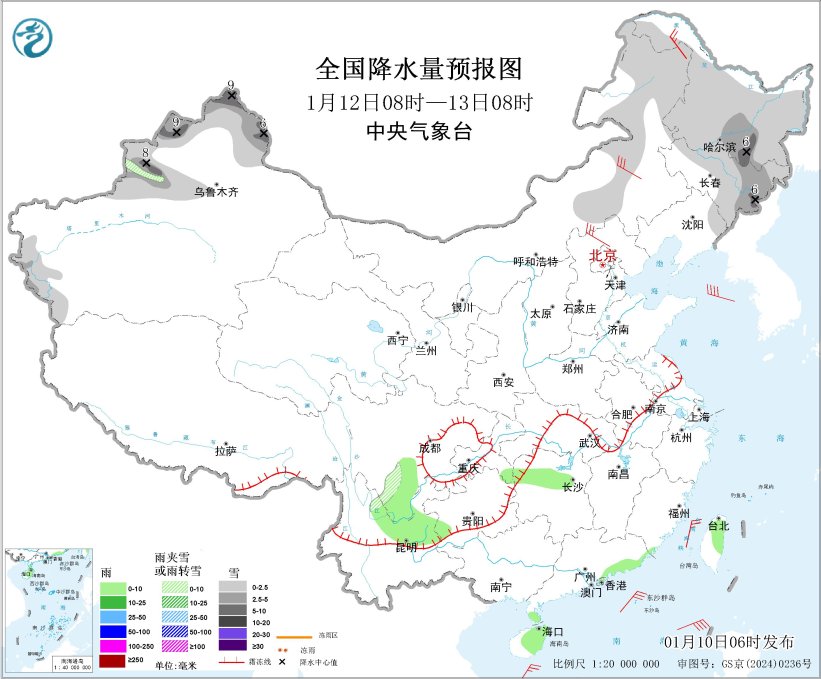 冷空气继续影响中东部地区 北方有大风降温降雪天气
