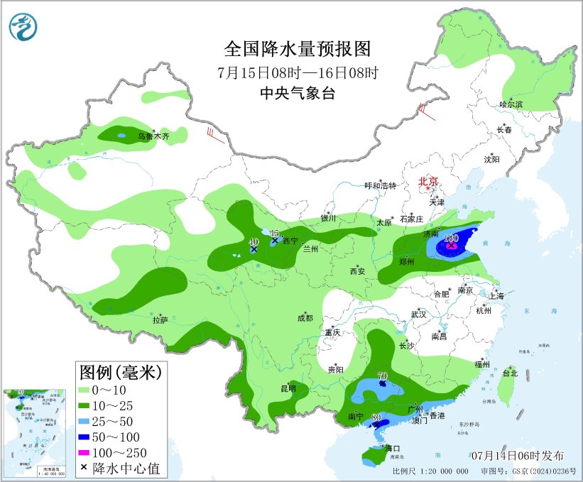 西北华北东北等地有强降水 广东广西沿海有强降水