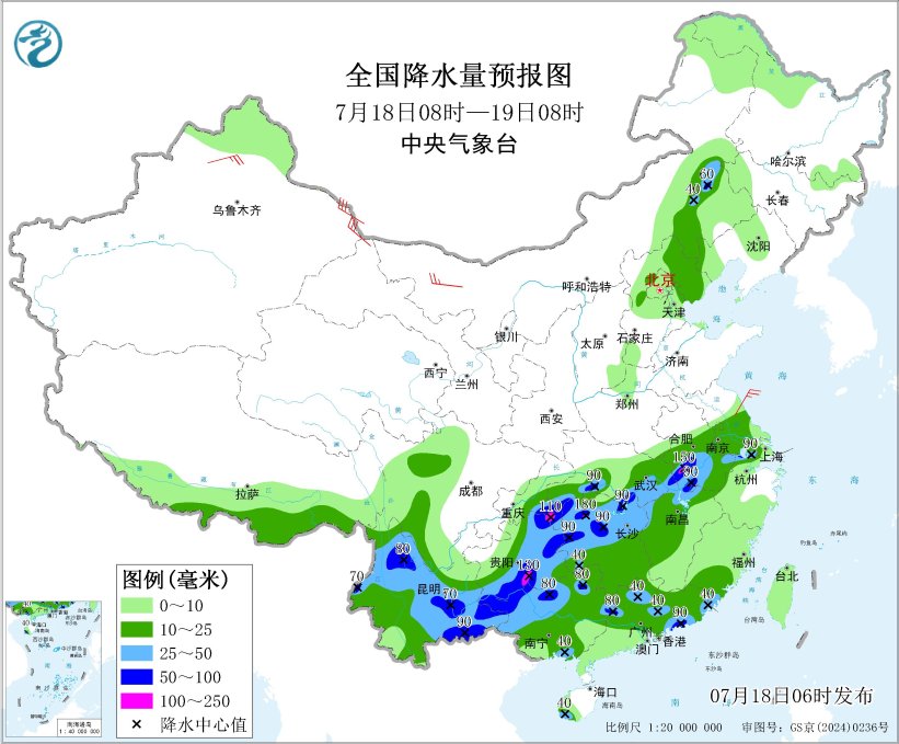 云贵桂和长江流域中下游等地有较强降水