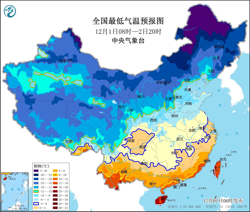 The temperature in the southern region is low, and there are rainy and snowy weather in the western and northern parts of the south of the Yangtze River